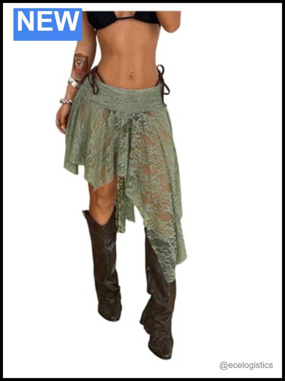 Women's Lace Layered Skirt Low Rise Asymmetrical Boho Cover Up